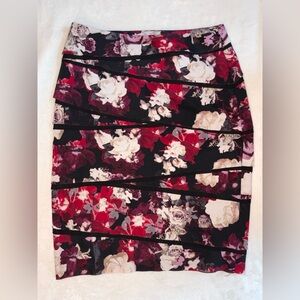 White House Black Market Floral Pencil Skirt - Red and Black